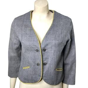 Vintage Gray Wool with Yellow Trim Jacket Mid-Length Sleeves